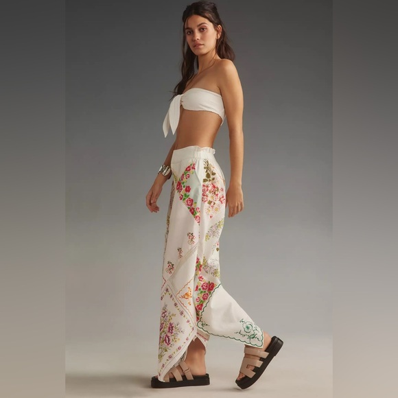 NWT Anthropologie Patchwork Embroidered Linen Wide-Leg Pants | Size S - Picture 10 of 15
